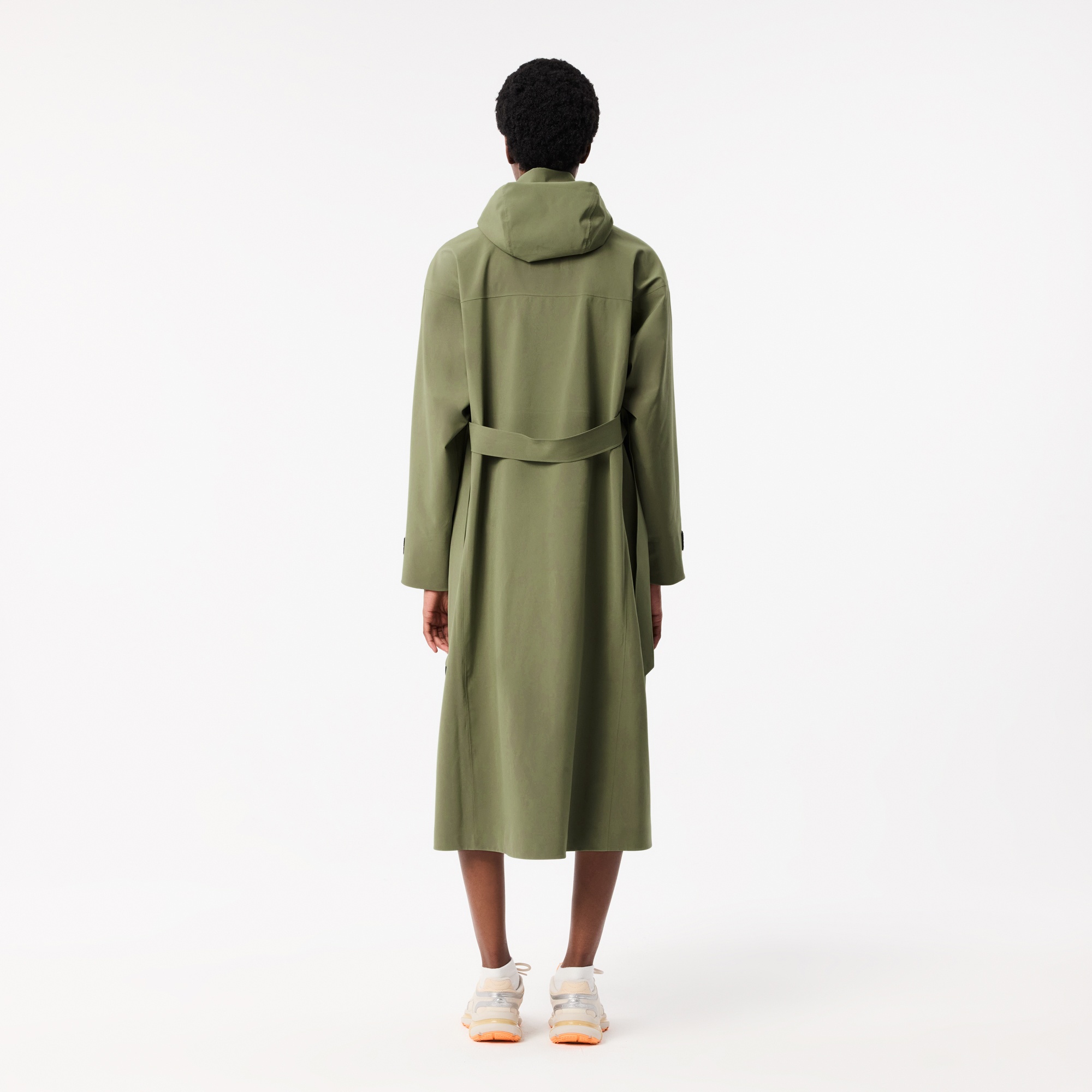 Kadın Oversize Fit Kapüşonlu Haki Trençkot