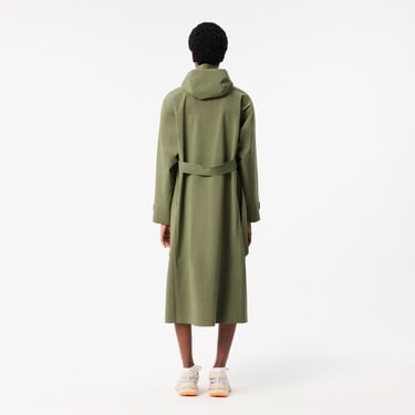  Kadın Oversize Fit Kapüşonlu Haki Trençkot