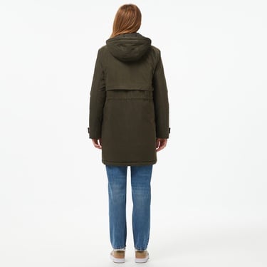  Kadın Relaxed Fit Kapüşonlu Haki Mont