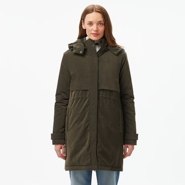  Kadın Relaxed Fit Kapüşonlu Haki Mont