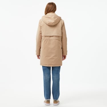  Kadın Relaxed Fit Kapüşonlu Bej Mont