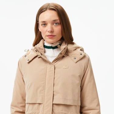  Kadın Relaxed Fit Kapüşonlu Bej Mont