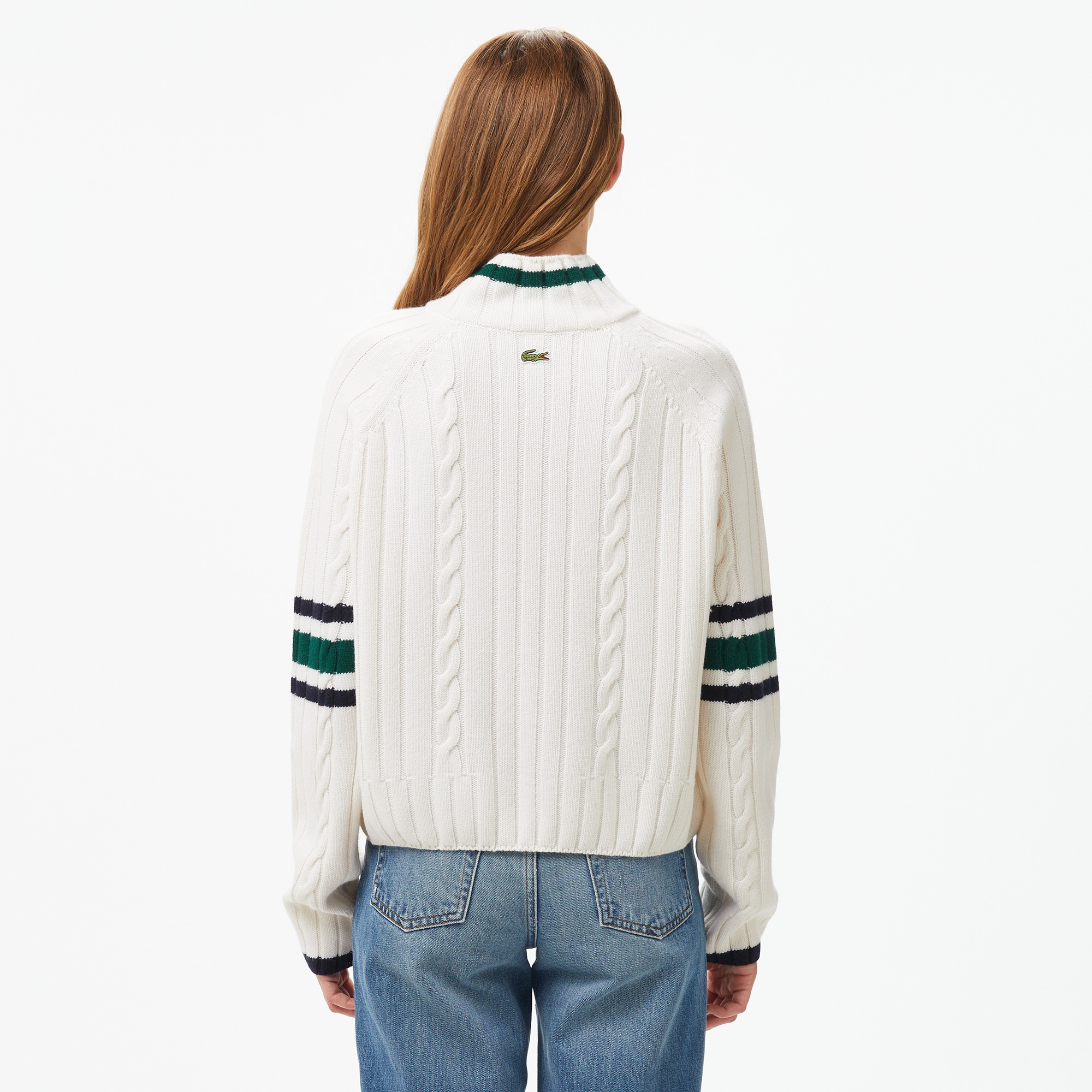 Kadın Regular Fit Boğazlı Renk Bloklu Beyaz Kazak