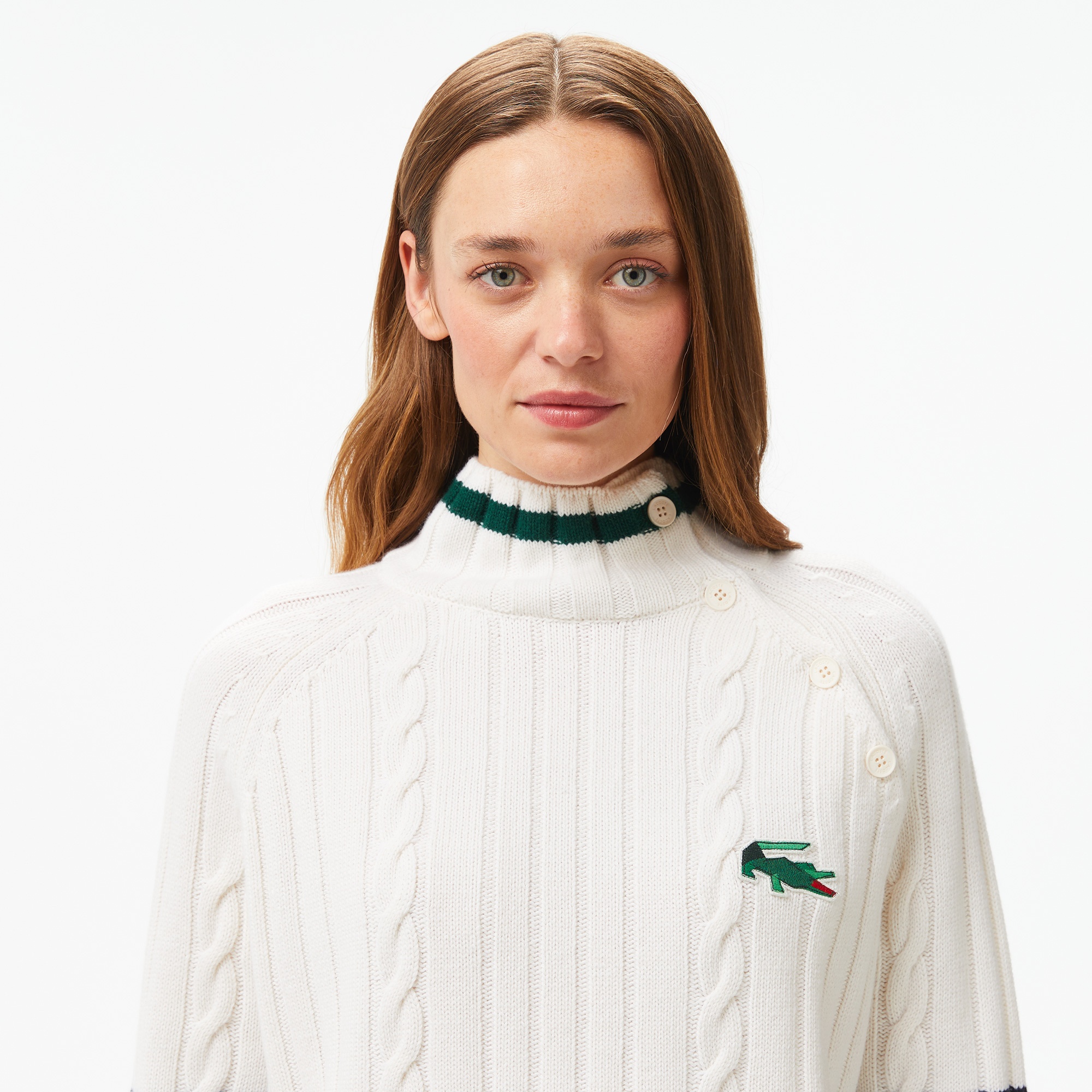 Kadın Regular Fit Boğazlı Renk Bloklu Beyaz Kazak