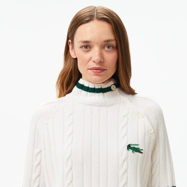  Kadın Regular Fit Boğazlı Renk Bloklu Beyaz Kazak