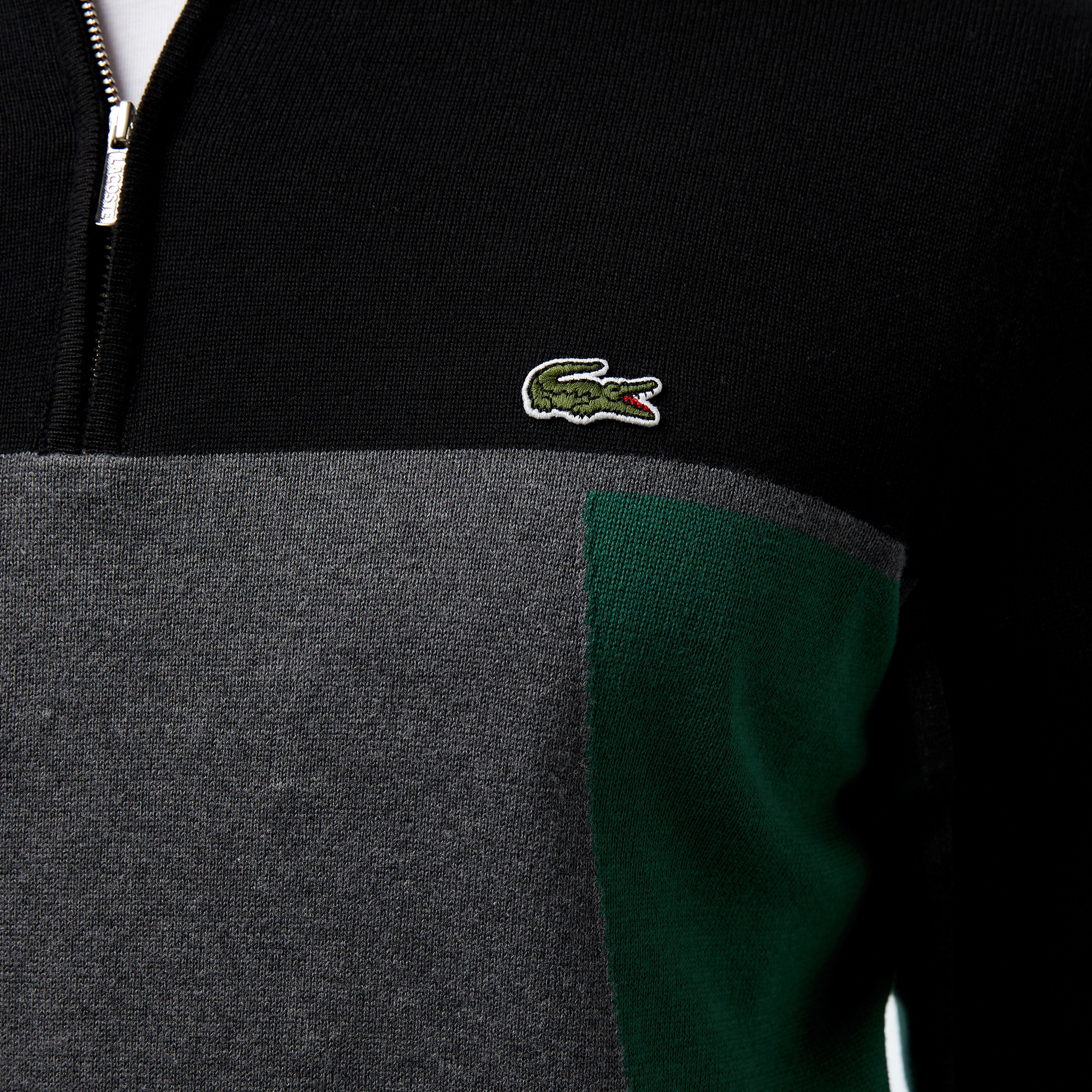 Erkek Relaxed Fit Yarım Fermuarlı Renk Bloklu Siyah Kazak