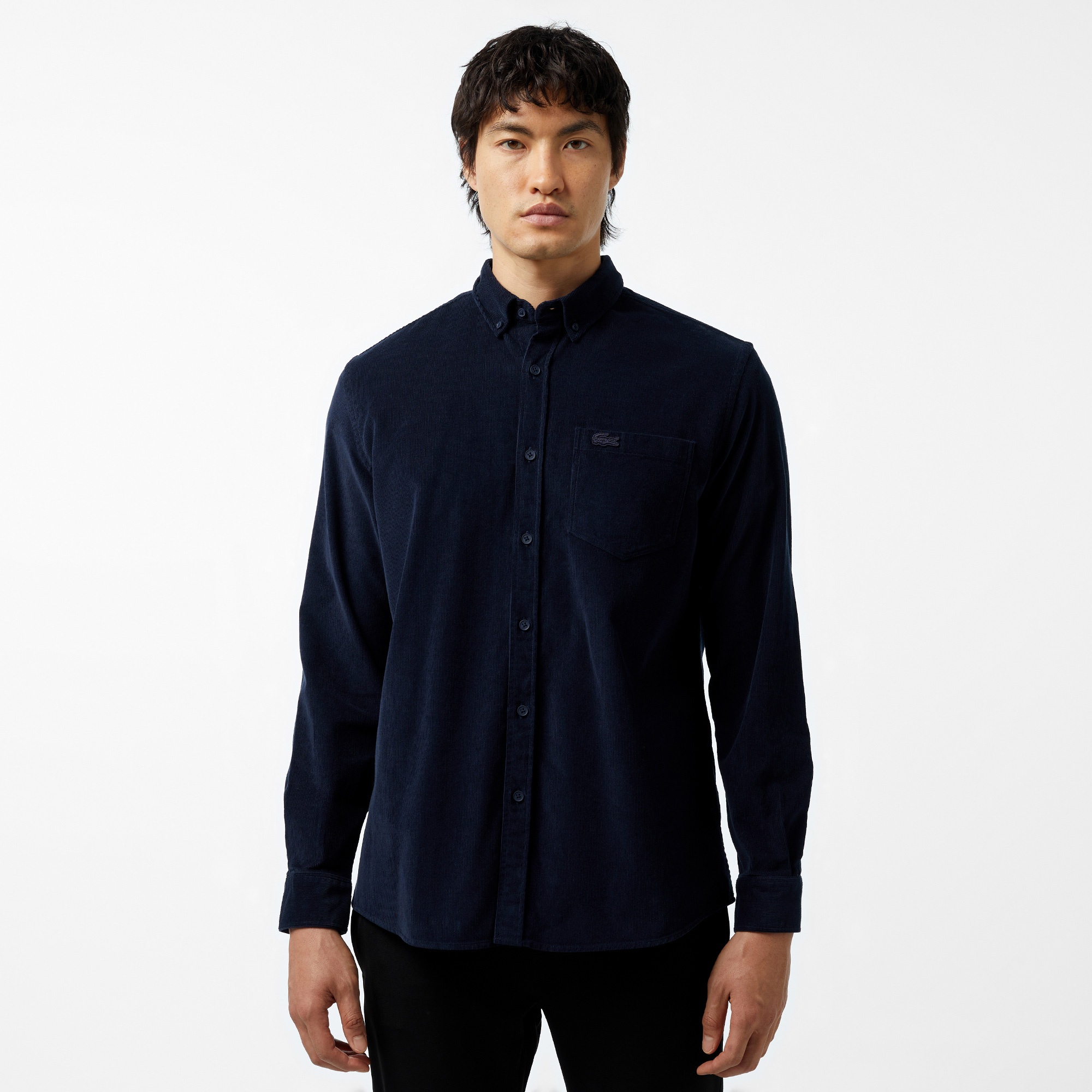 Erkek Regular Fit Düğmeli Yaka Lacivert Gömlek