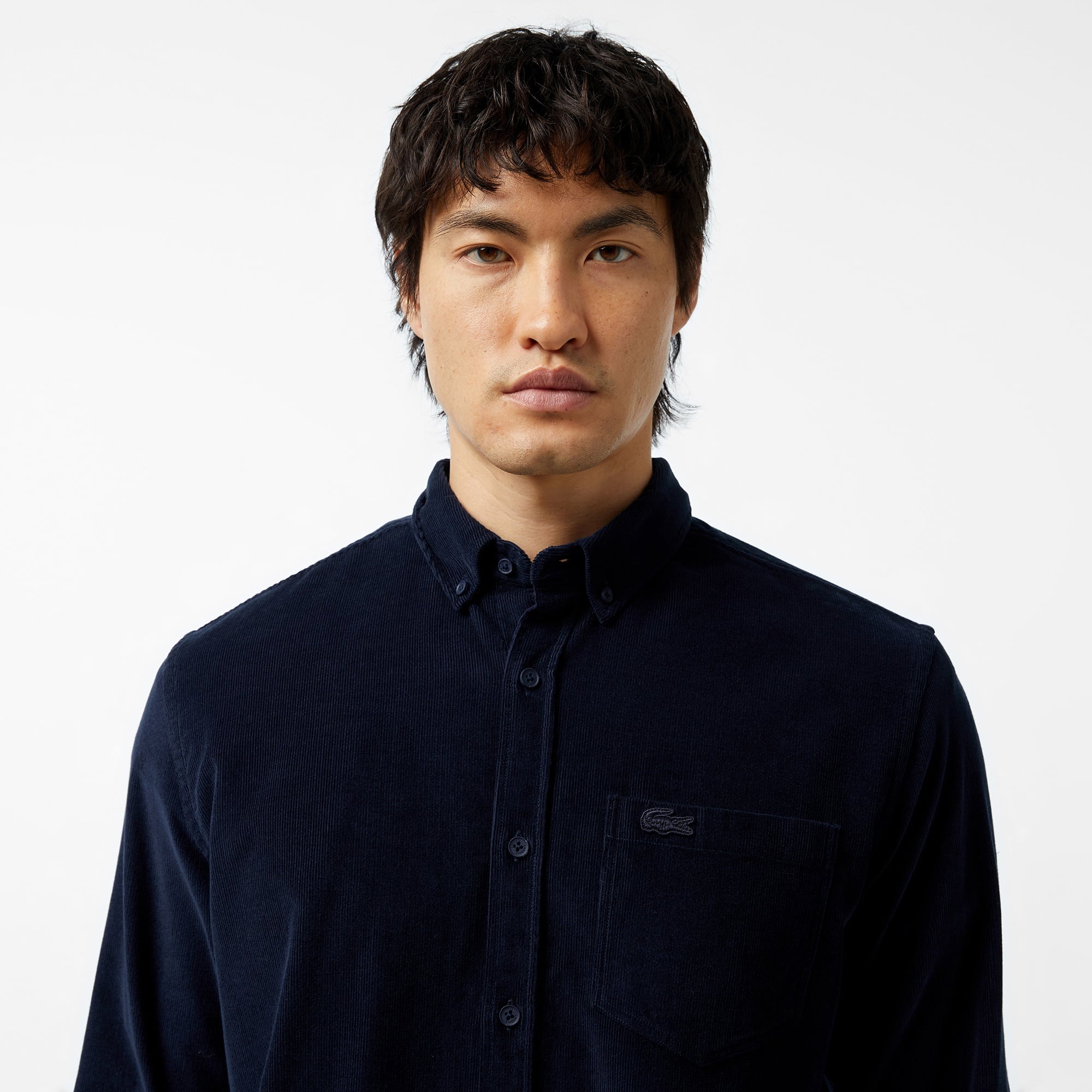 Erkek Regular Fit Düğmeli Yaka Lacivert Gömlek