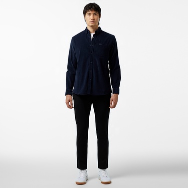  Erkek Regular Fit Düğmeli Yaka Lacivert Gömlek