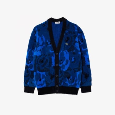  Erkek Relaxed Fit V Yaka Desenli Lacivert Hırka