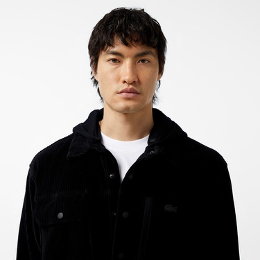  Erkek Relaxed Fit Kapüşonlu Siyah Gömlek