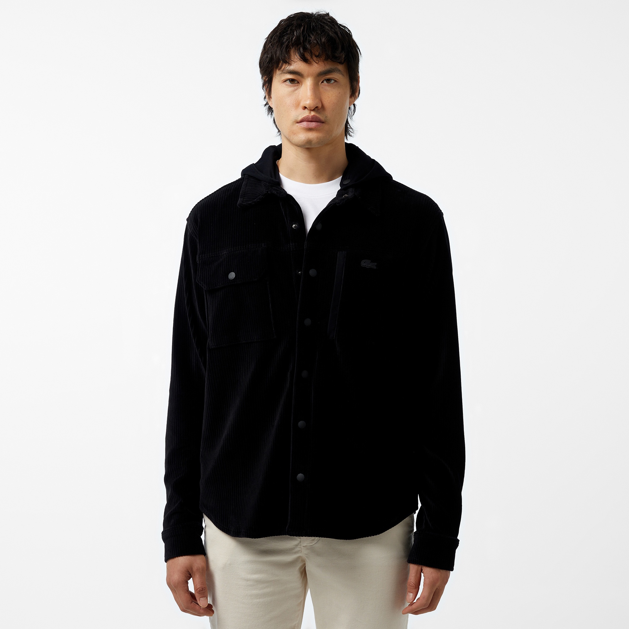 Erkek Relaxed Fit Kapüşonlu Siyah Gömlek