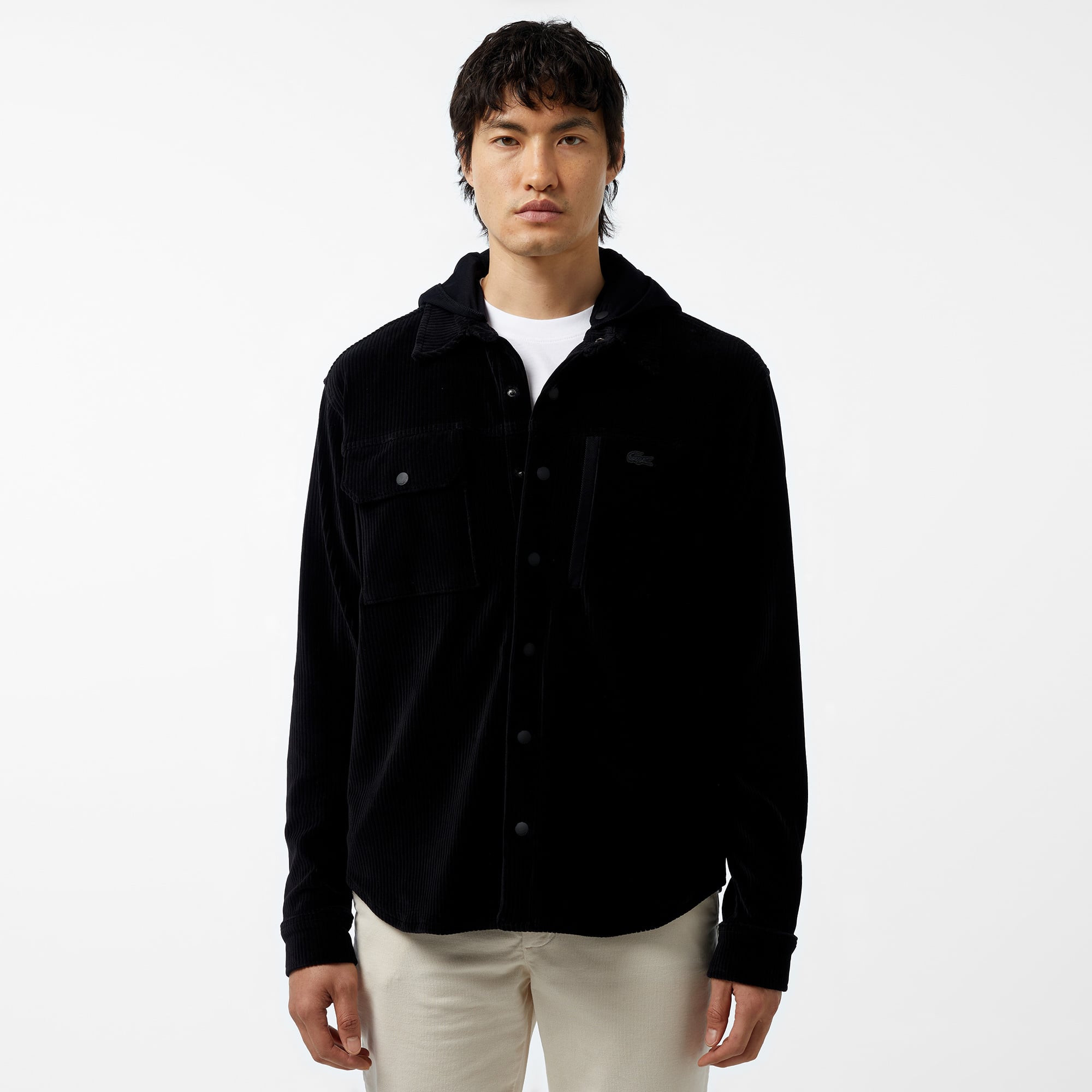  Erkek Relaxed Fit Kapüşonlu Siyah Gömlek