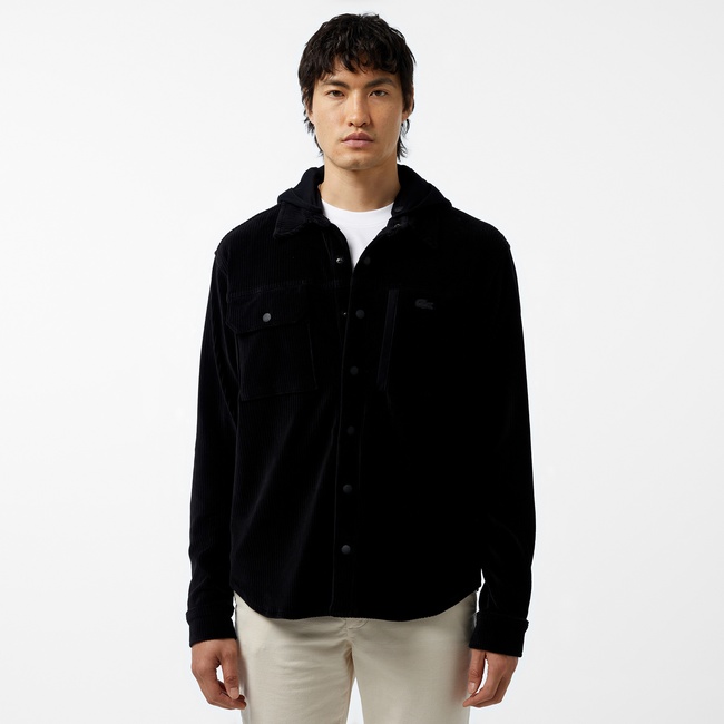  Erkek Relaxed Fit Kapüşonlu Siyah Gömlek