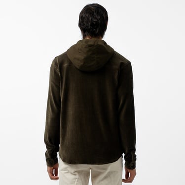  Erkek Relaxed Fit Kapüşonlu Koyu Yeşil Gömlek