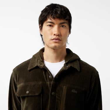  Erkek Relaxed Fit Kapüşonlu Koyu Yeşil Gömlek