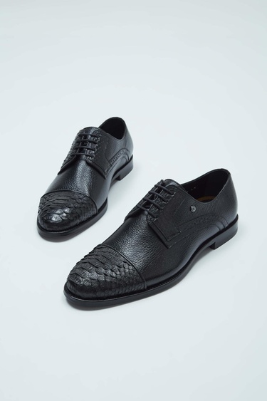  Tamer Tanca Erkek Hakiki Deri Siyah Yılan Klasik Ayakkabı