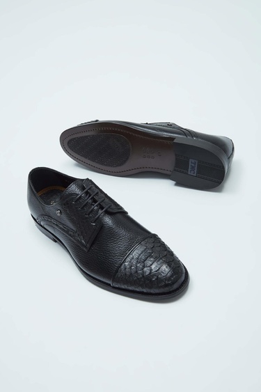  Tamer Tanca Erkek Hakiki Deri Siyah Yılan Klasik Ayakkabı