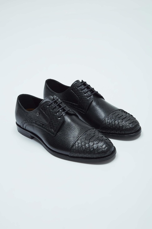  Tamer Tanca Erkek Hakiki Deri Siyah Yılan Klasik Ayakkabı
