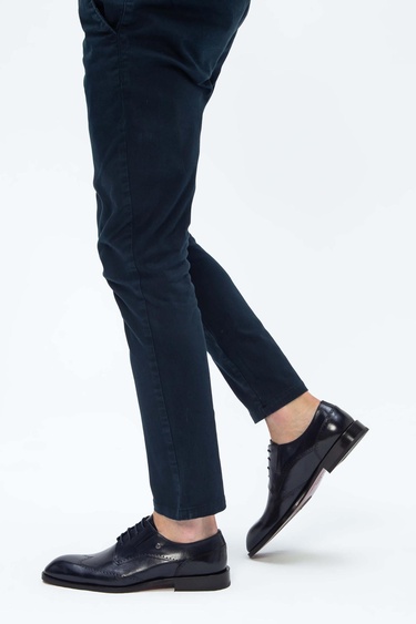  Tamer Tanca Erkek Hakiki Deri Lacivert Klasik Ayakkabı