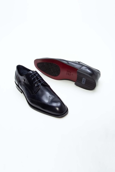  Tamer Tanca Erkek Hakiki Deri Lacivert Klasik Ayakkabı