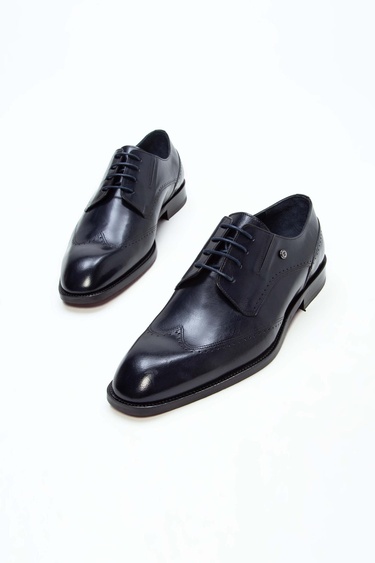  Tamer Tanca Erkek Hakiki Deri Lacivert Klasik Ayakkabı