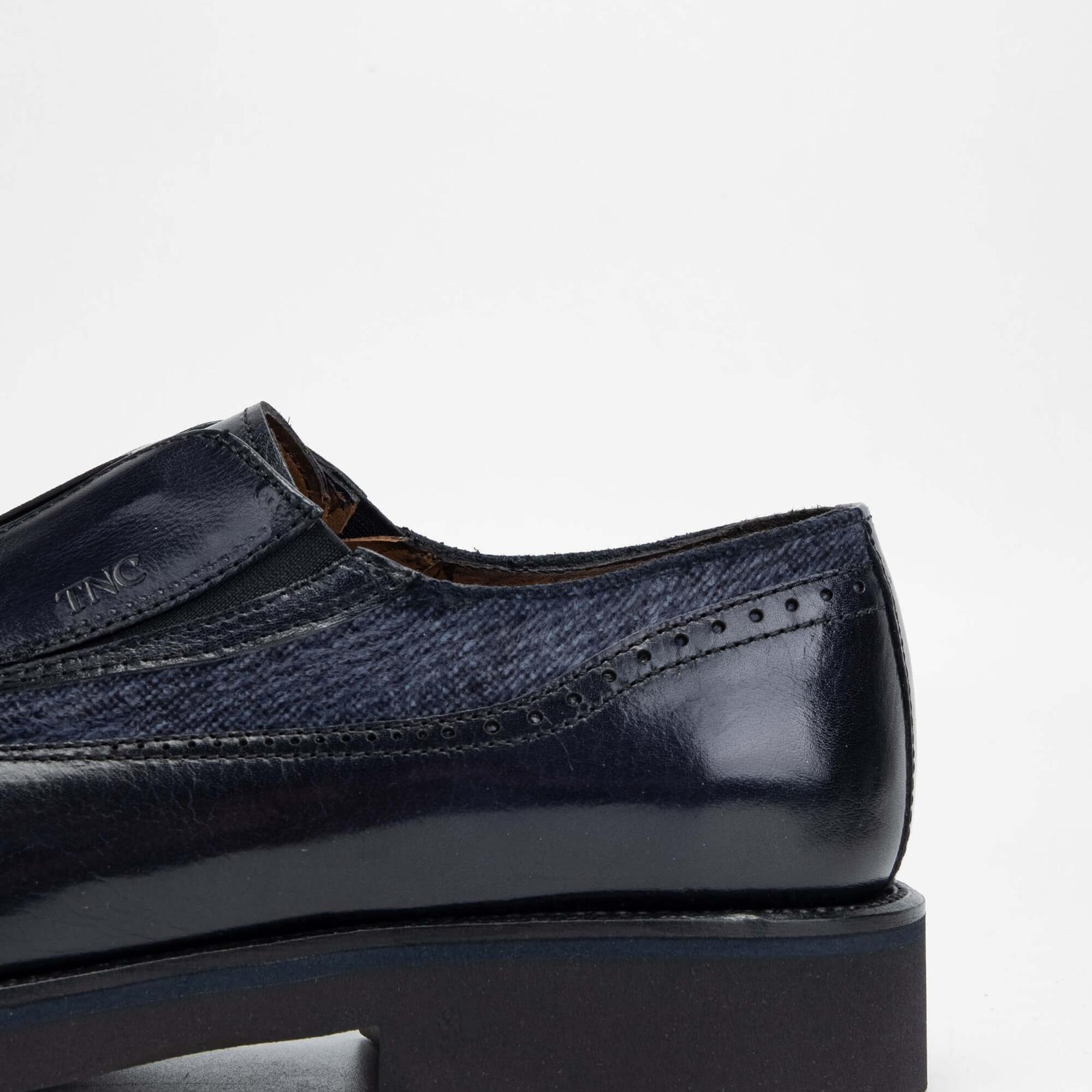 Tamer Tanca Erkek Hakiki Deri/Tekstil Lacivert Makosen Ayakkabı