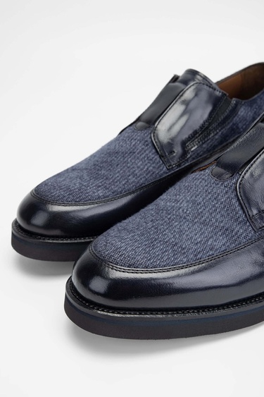  Tamer Tanca Erkek Hakiki Deri/Tekstil Lacivert Makosen Ayakkabı