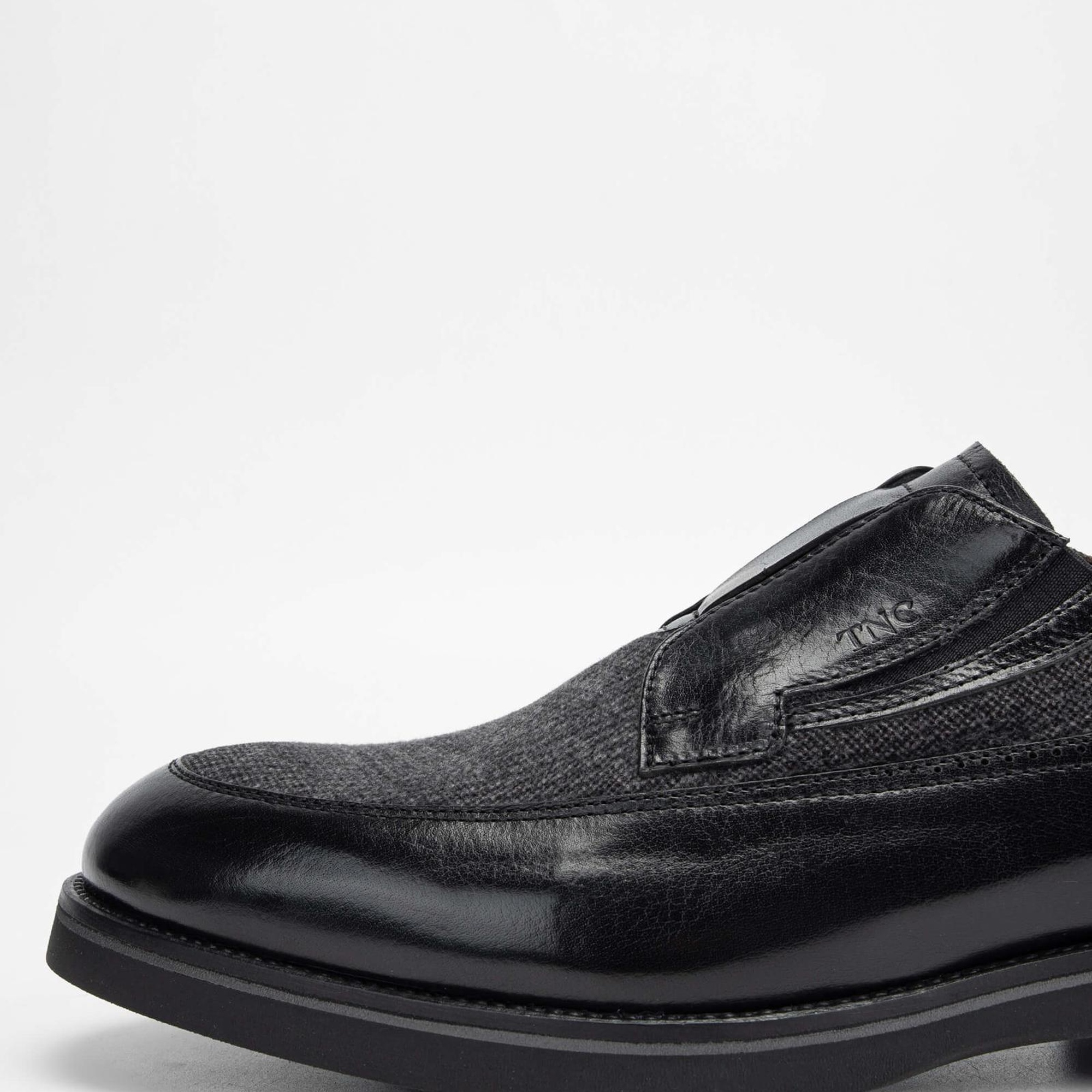 Tamer Tanca Erkek Hakiki Deri/Tekstil Siyah Makosen Ayakkabı