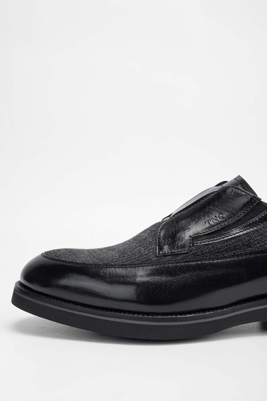  Tamer Tanca Erkek Hakiki Deri/Tekstil Siyah Makosen Ayakkabı