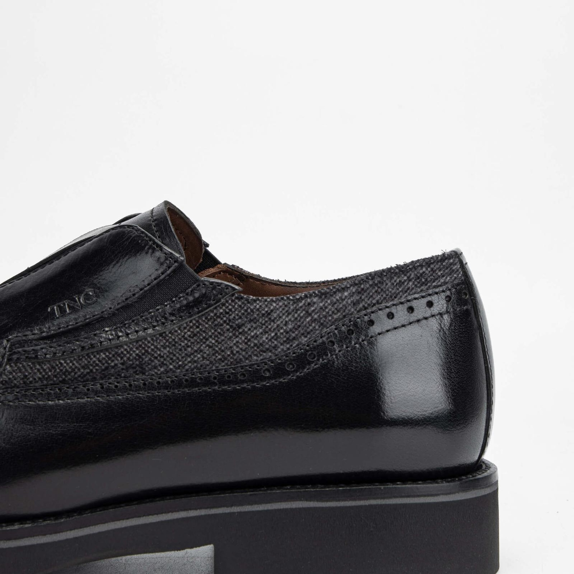 Tamer Tanca Erkek Hakiki Deri/Tekstil Siyah Makosen Ayakkabı