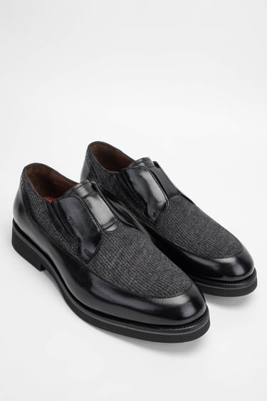  Tamer Tanca Erkek Hakiki Deri/Tekstil Siyah Makosen Ayakkabı