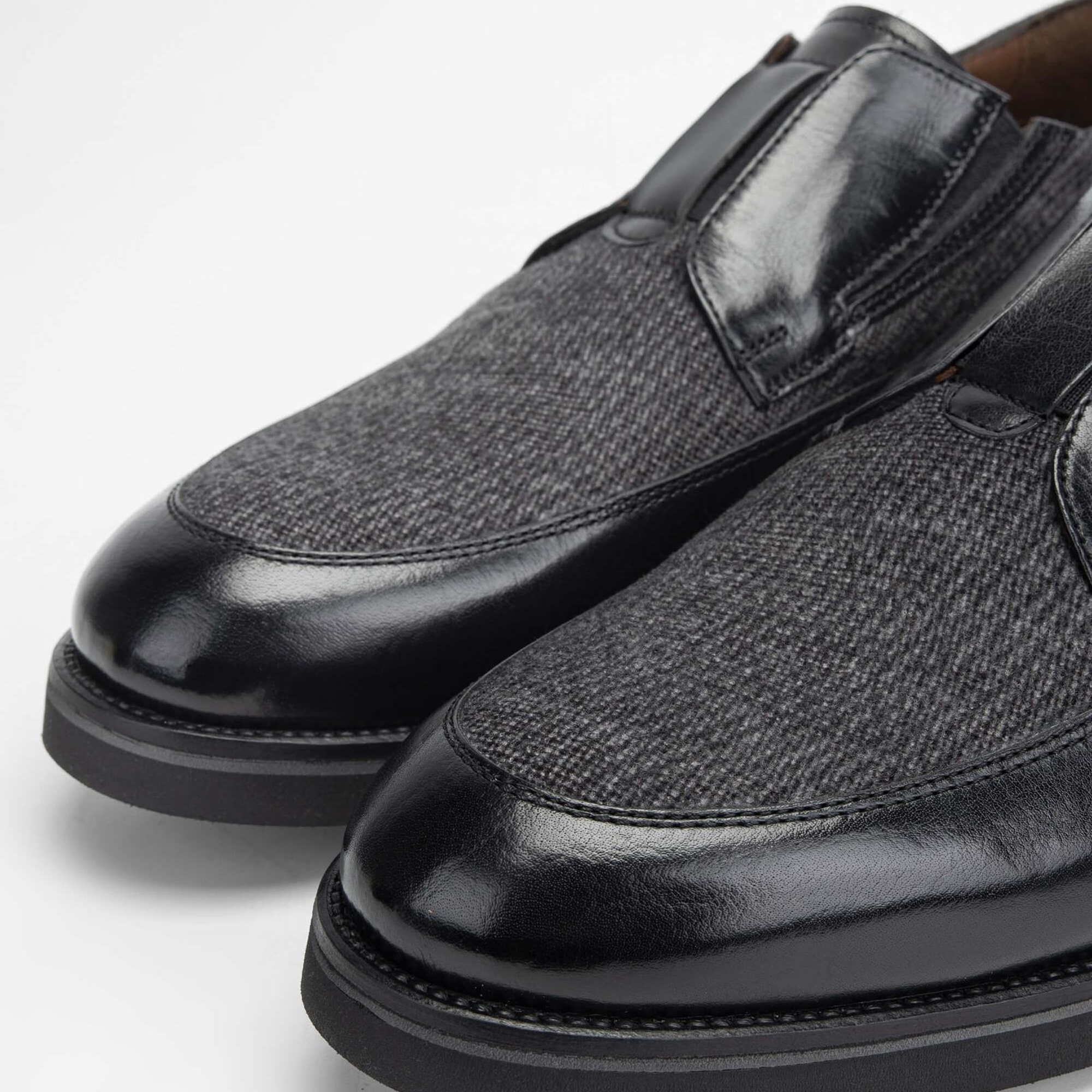 Tamer Tanca Erkek Hakiki Deri/Tekstil Siyah Makosen Ayakkabı