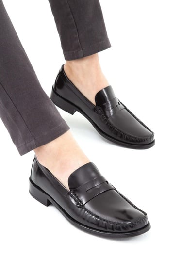  Tamer Tanca Erkek Hakiki Deri Siyah Açma Makosen Ayakkabı