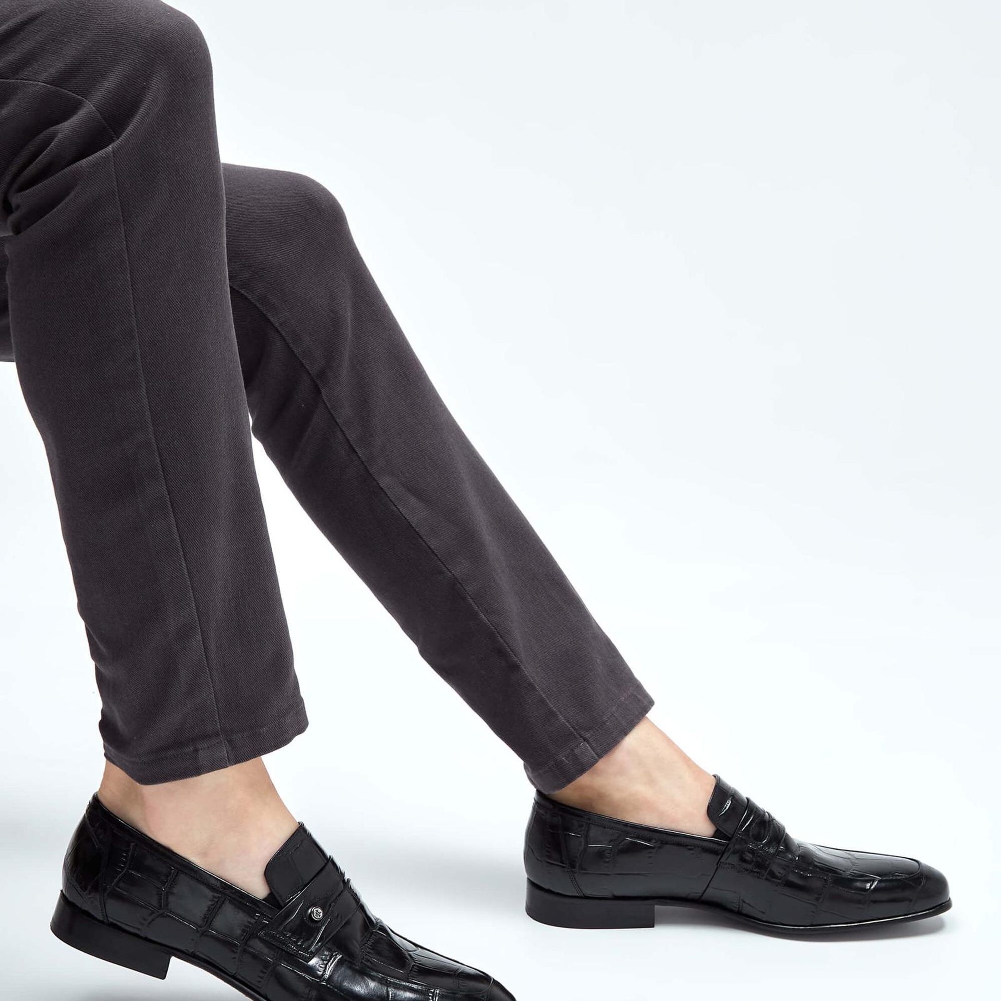 Tamer Tanca Erkek Hakiki Deri Siyah Kroko Makosen Ayakkabı