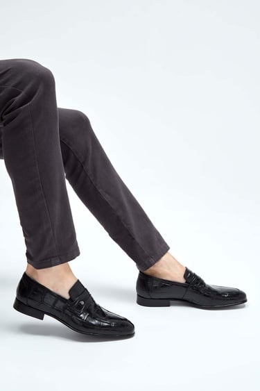  Tamer Tanca Erkek Hakiki Deri Siyah Kroko Makosen Ayakkabı