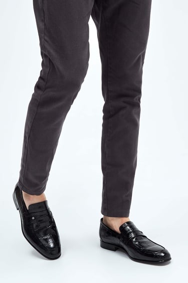  Tamer Tanca Erkek Hakiki Deri Siyah Kroko Makosen Ayakkabı