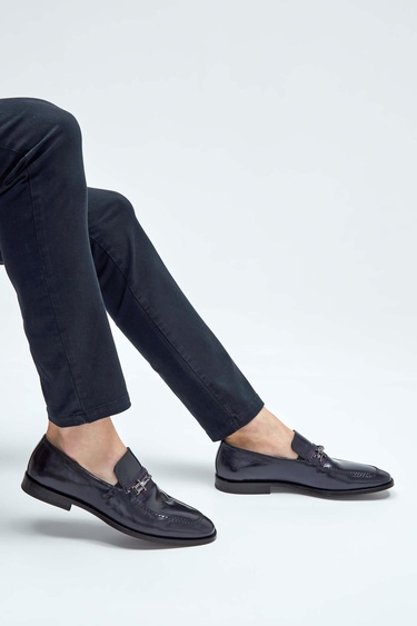  Tamer Tanca Erkek Hakiki Deri Lacivert Makosen Ayakkabı