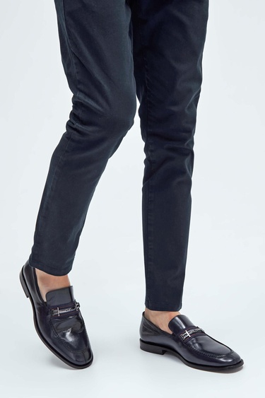  Tamer Tanca Erkek Hakiki Deri Lacivert Makosen Ayakkabı