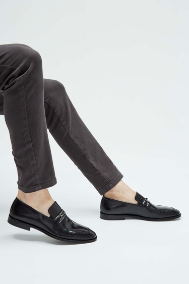  Tamer Tanca Erkek Hakiki Deri Siyah Makosen Ayakkabı