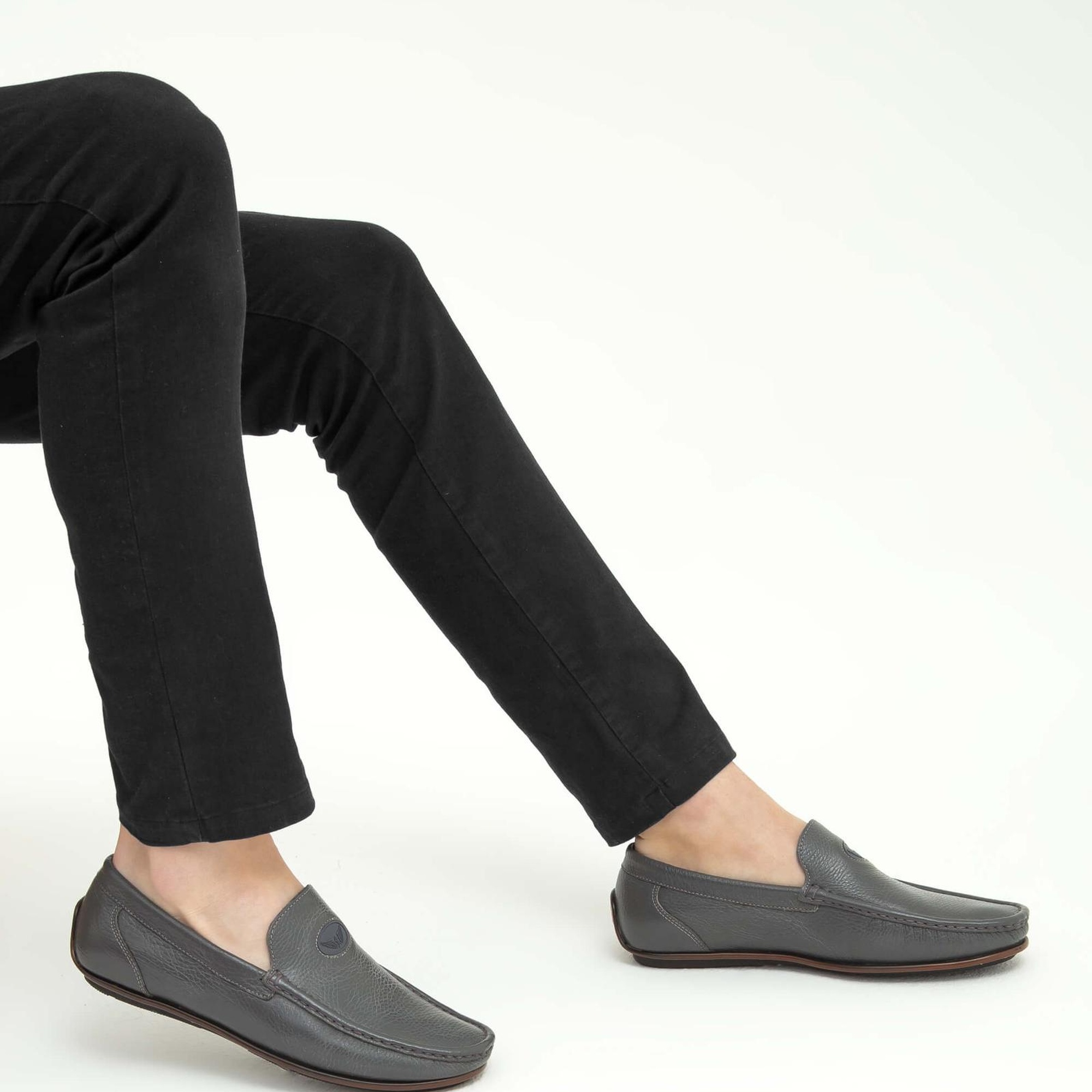 Tamer Tanca Erkek Hakiki Deri Gri Driver Ayakkabı