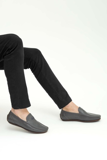  Tamer Tanca Erkek Hakiki Deri Gri Driver Ayakkabı