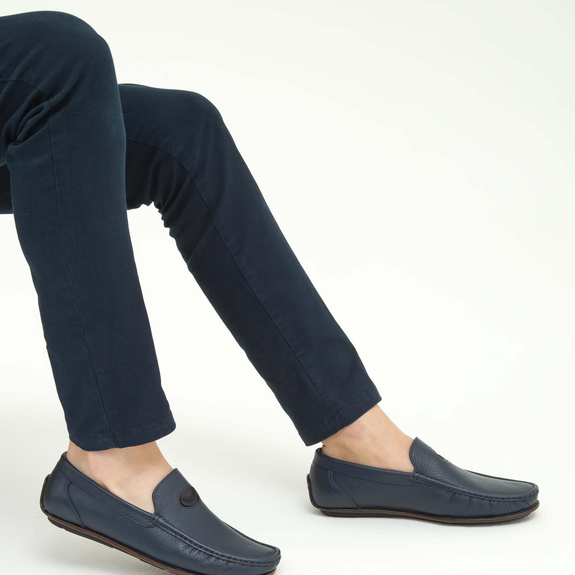 Tamer Tanca Erkek Hakiki Deri Lacivert Driver Ayakkabı