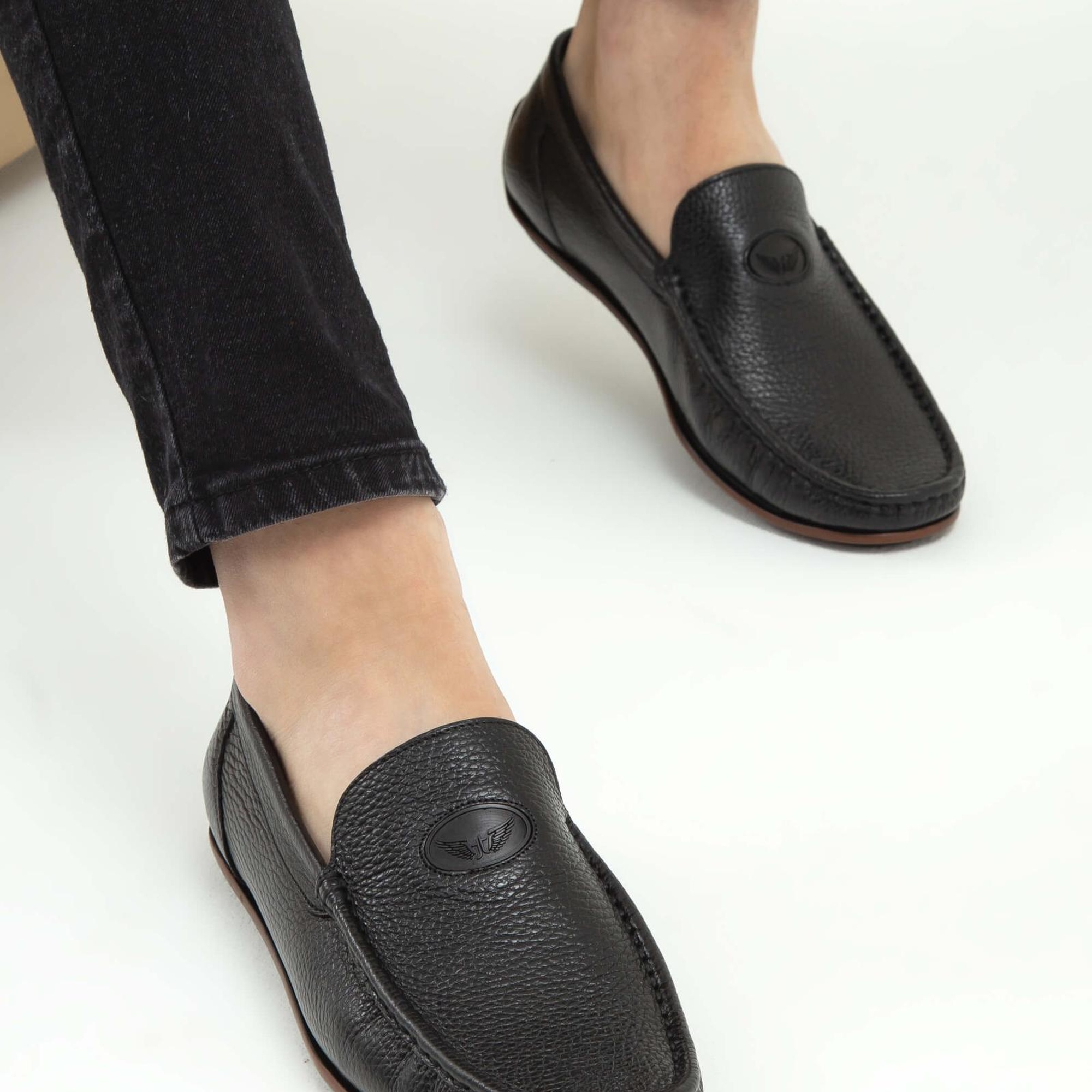 Tamer Tanca Erkek Hakiki Deri Siyah Floter Driver Ayakkabı