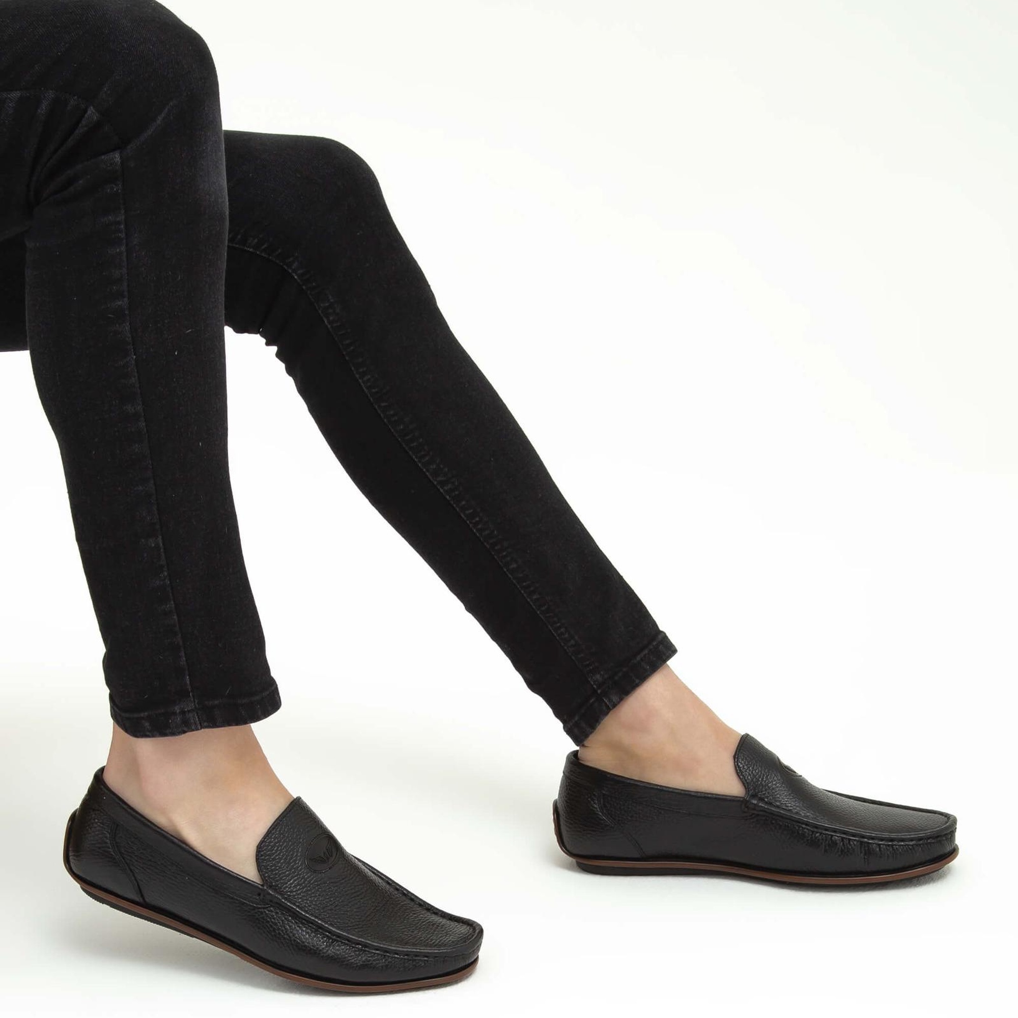 Tamer Tanca Erkek Hakiki Deri Siyah Floter Driver Ayakkabı