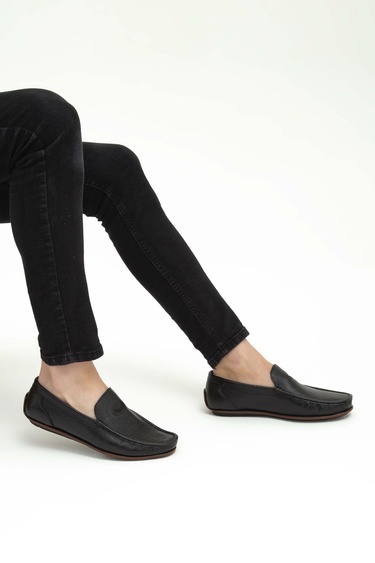  Tamer Tanca Erkek Hakiki Deri Siyah Floter Driver Ayakkabı