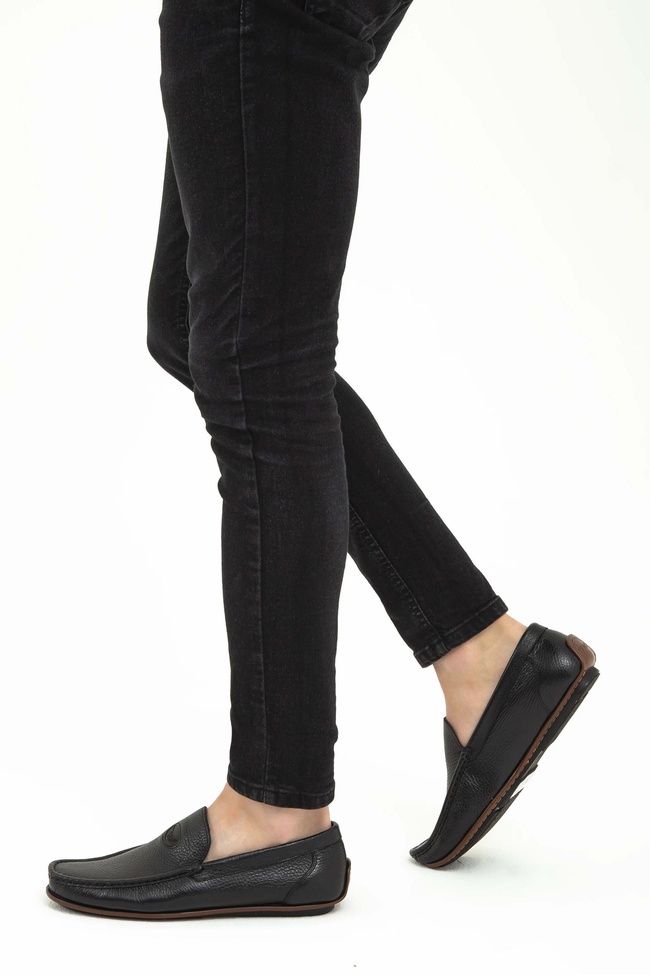  Tamer Tanca Erkek Hakiki Deri Siyah Floter Driver Ayakkabı