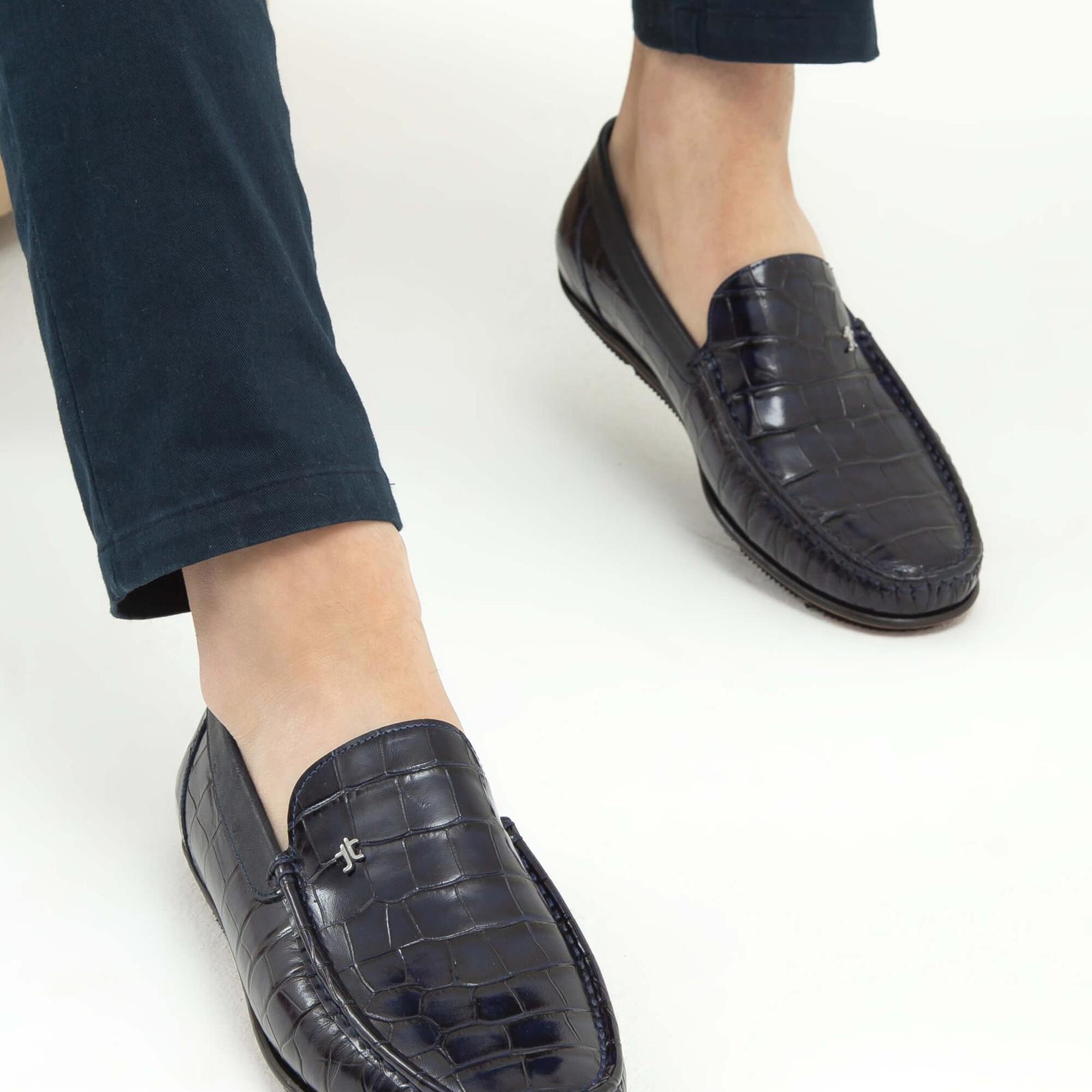 Tamer Tanca Erkek Hakiki Deri Lacivert Kroko Driver Ayakkabı