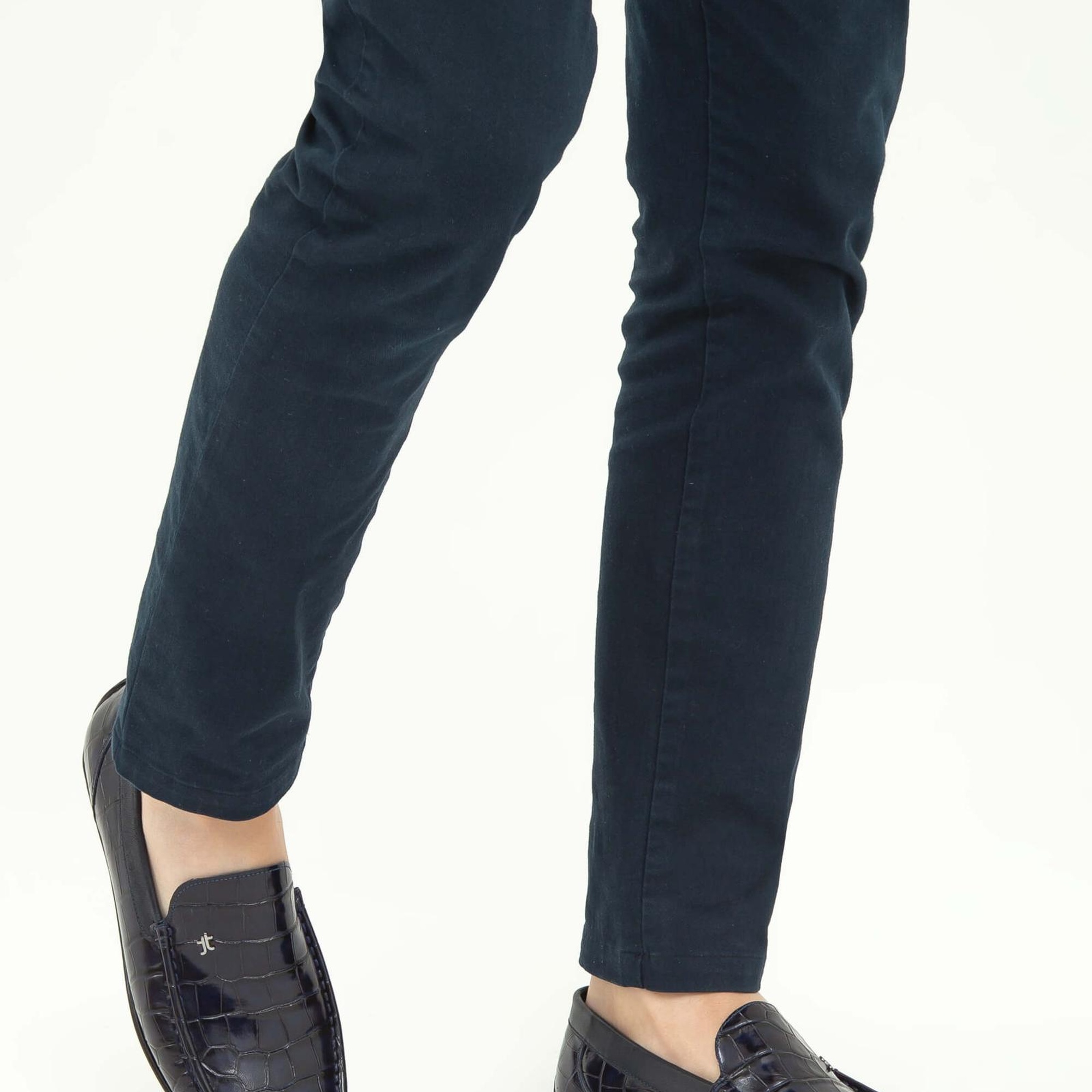 Tamer Tanca Erkek Hakiki Deri Lacivert Kroko Driver Ayakkabı