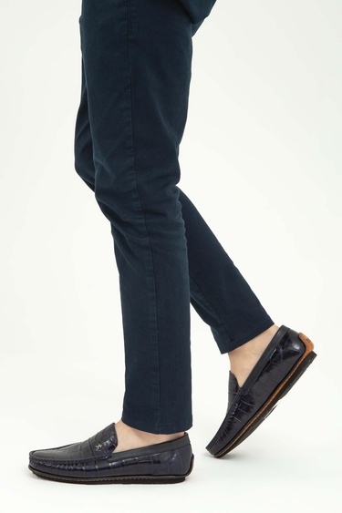  Tamer Tanca Erkek Hakiki Deri Lacivert Kroko Driver Ayakkabı